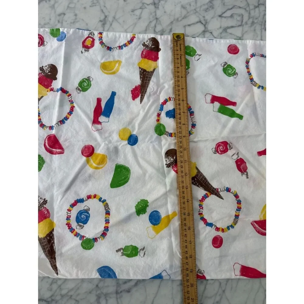 Rare Vermont Country Store Queen Flat Sheet Pillowcases Ice Cream Candy Taffy